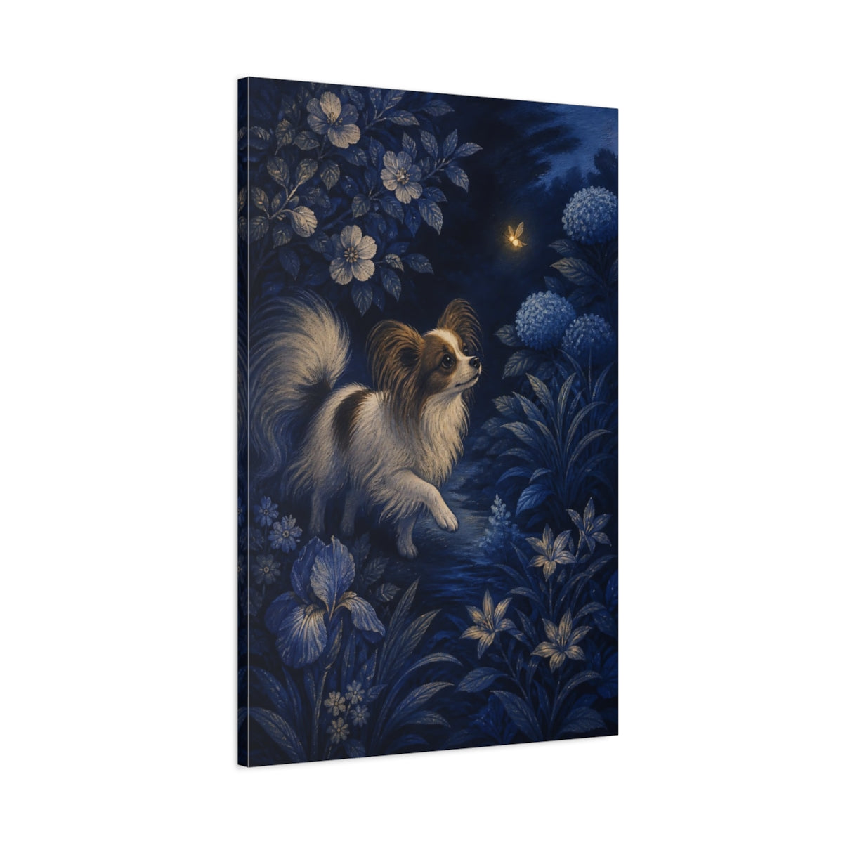 Main Mockup. Papillon Pet And Firefly shown as canvas print