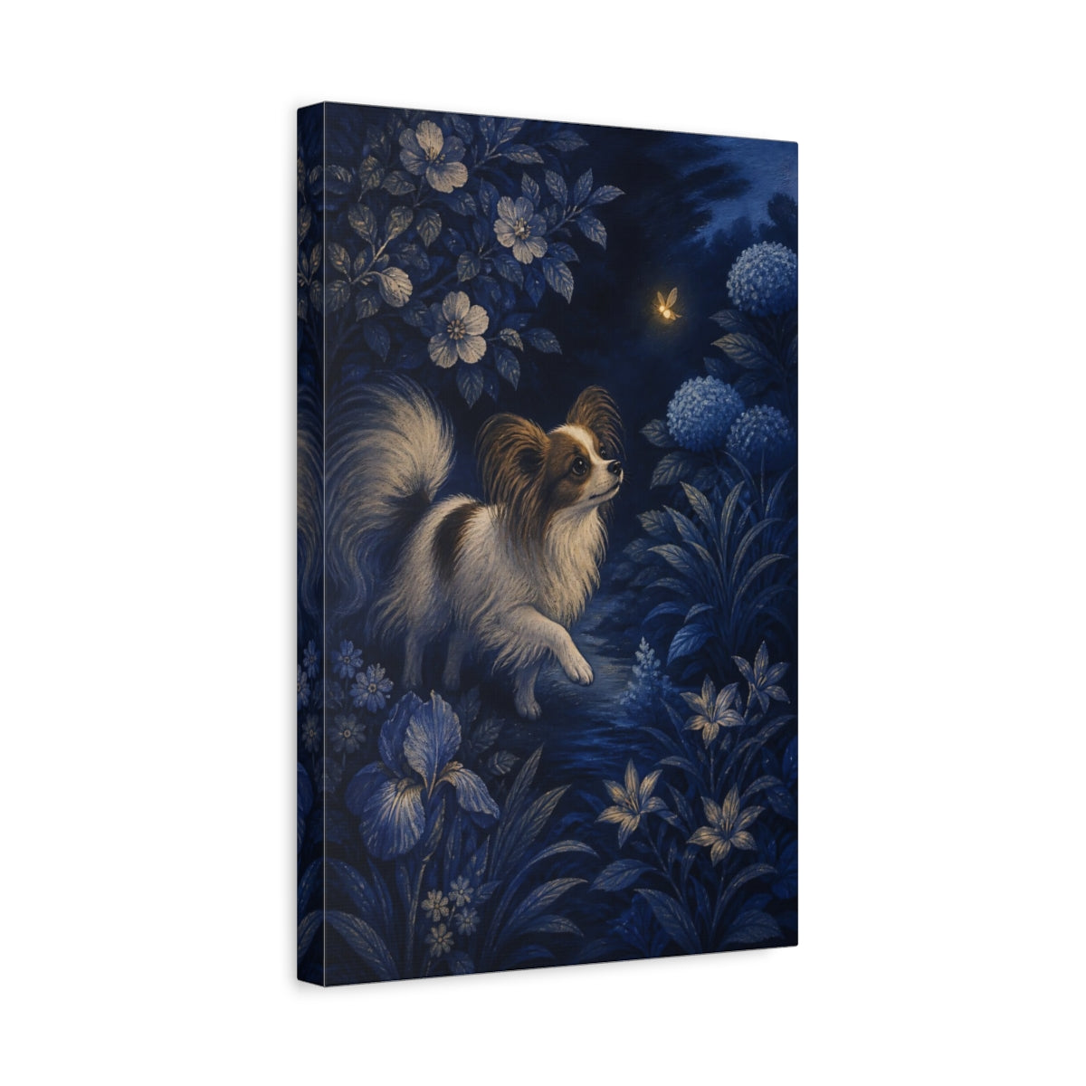 Side Mockup 4. Papillon Pet And Firefly shown as canvas print