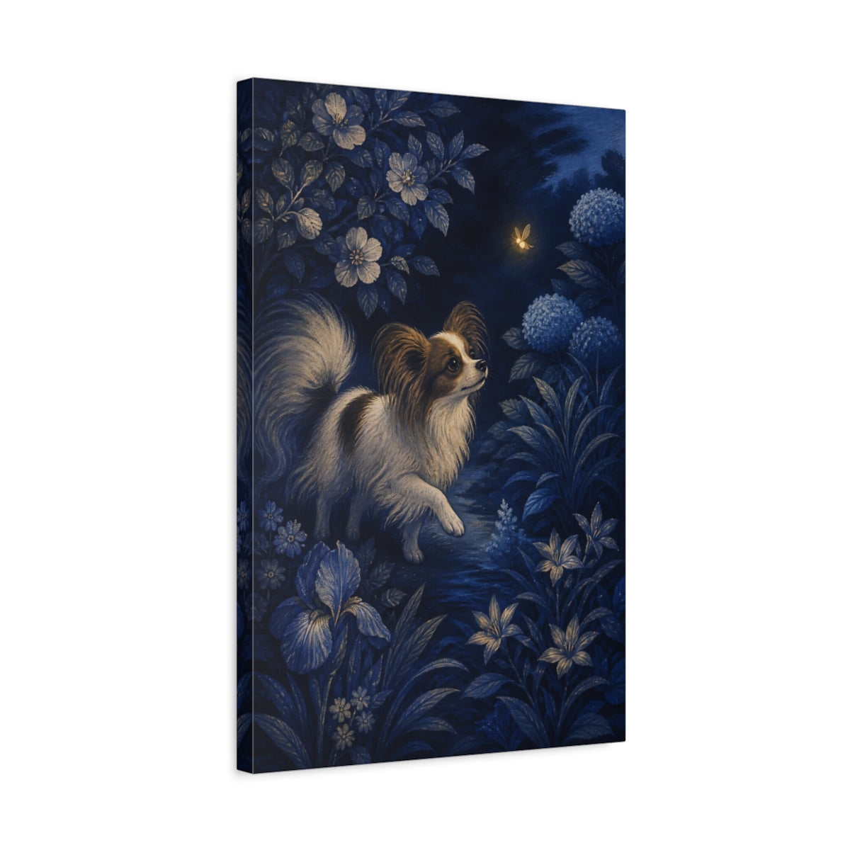 Side Mockup 3. Papillon Pet And Firefly shown as canvas print