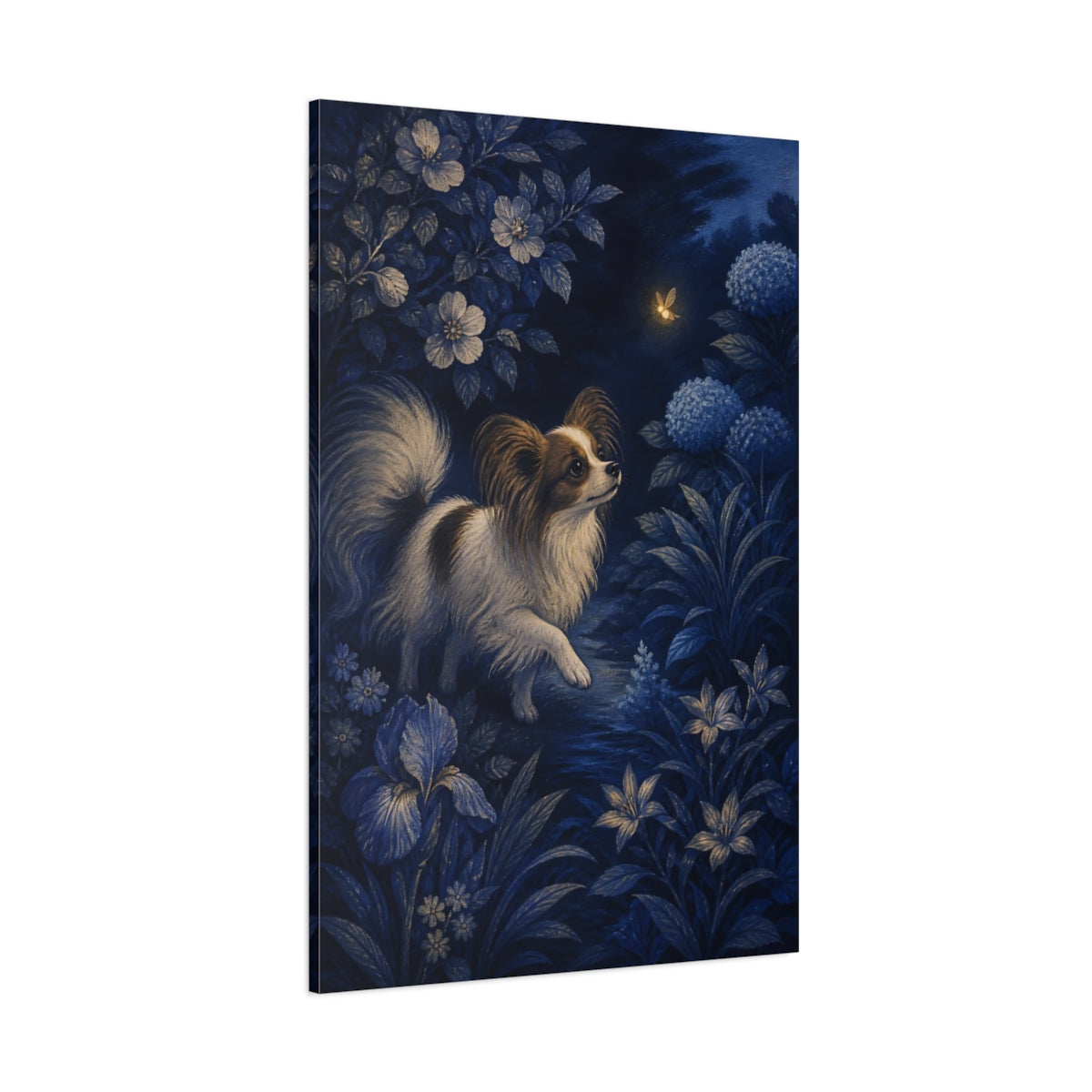 Side Mockup 1. Papillon Pet And Firefly shown as canvas print