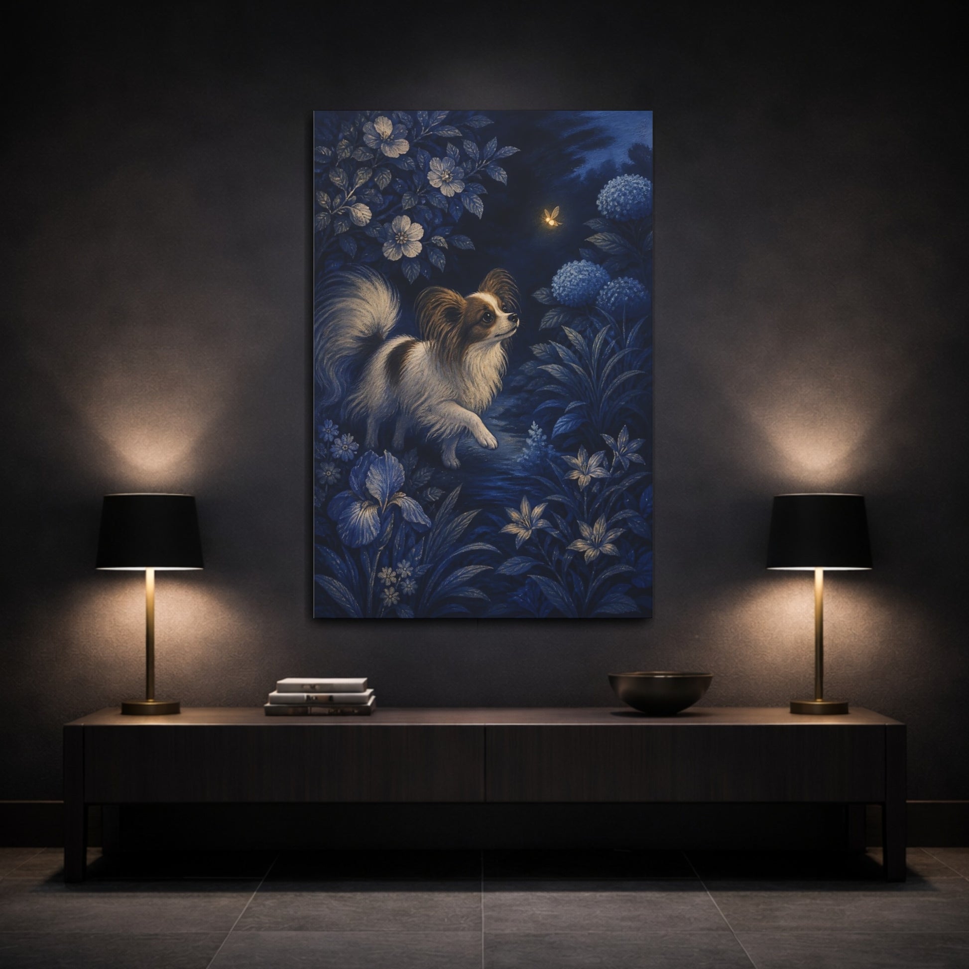 Mockup 3. Papillon Pet And Firefly shown as canvas print