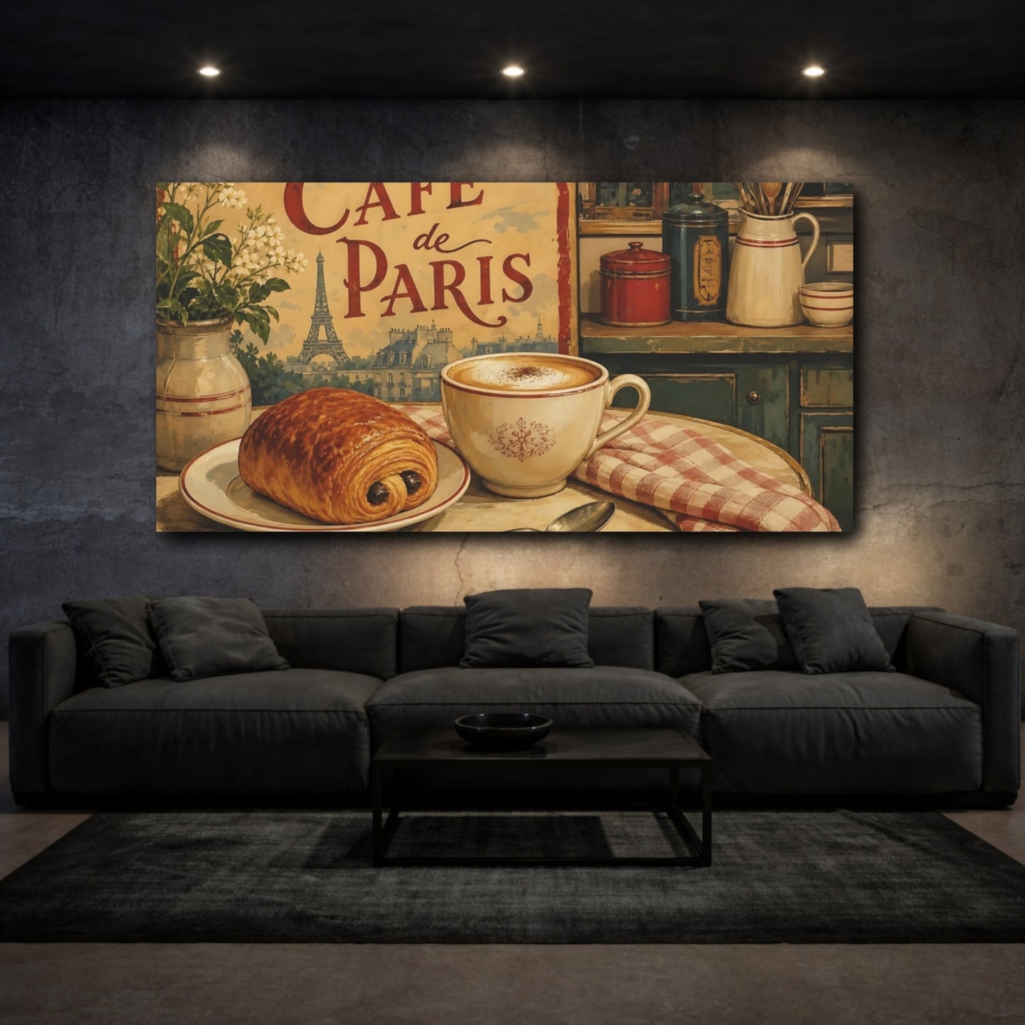 Mockup 3. Paris Café Breakfast shown as canvas print
