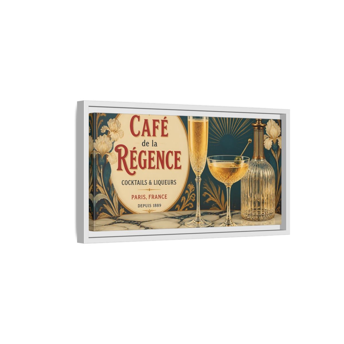 Side Mockup 6. Paris Cocktail Bar Still Life shown as framed canvas print