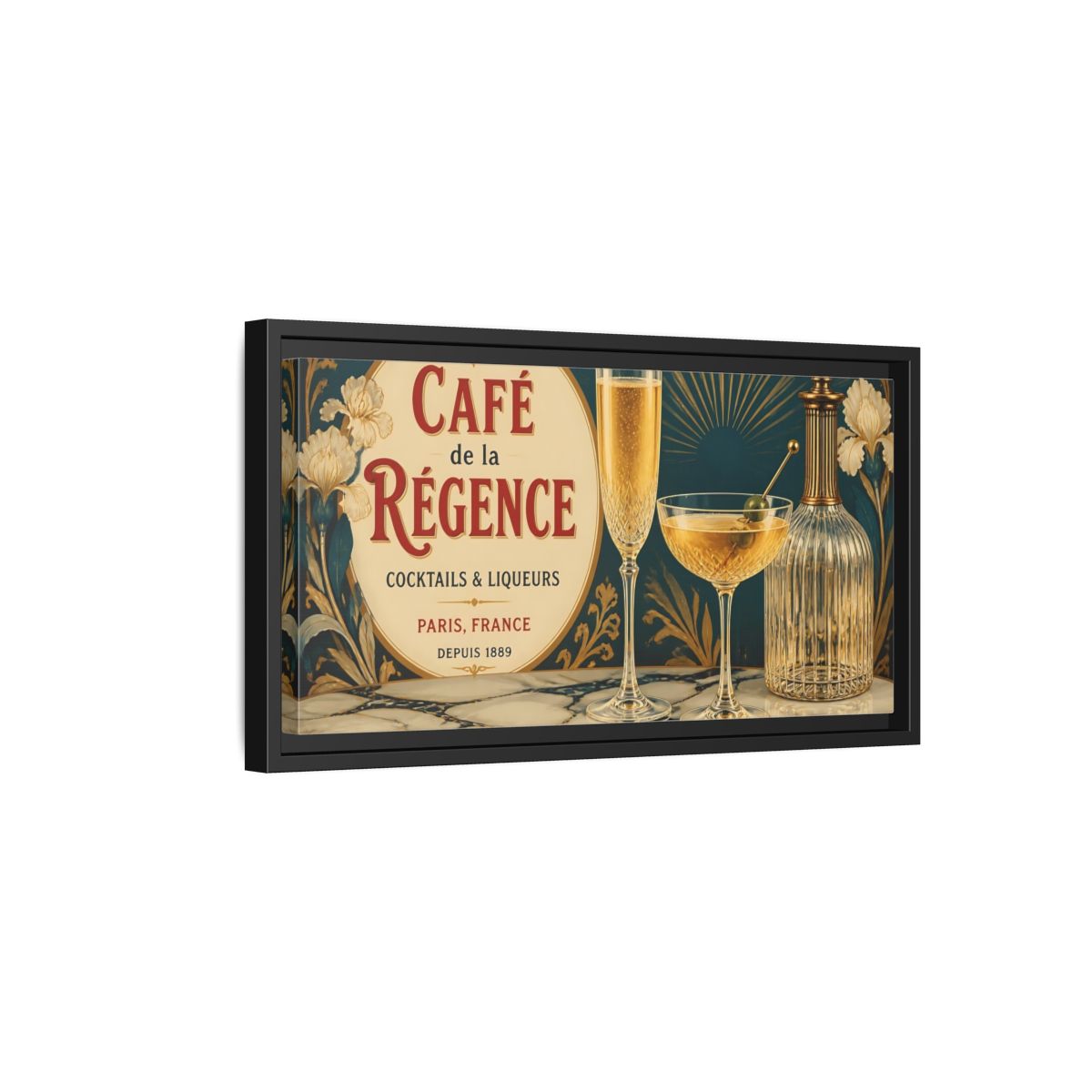 Side Mockup 8. Paris Cocktail Bar Still Life shown as framed canvas print