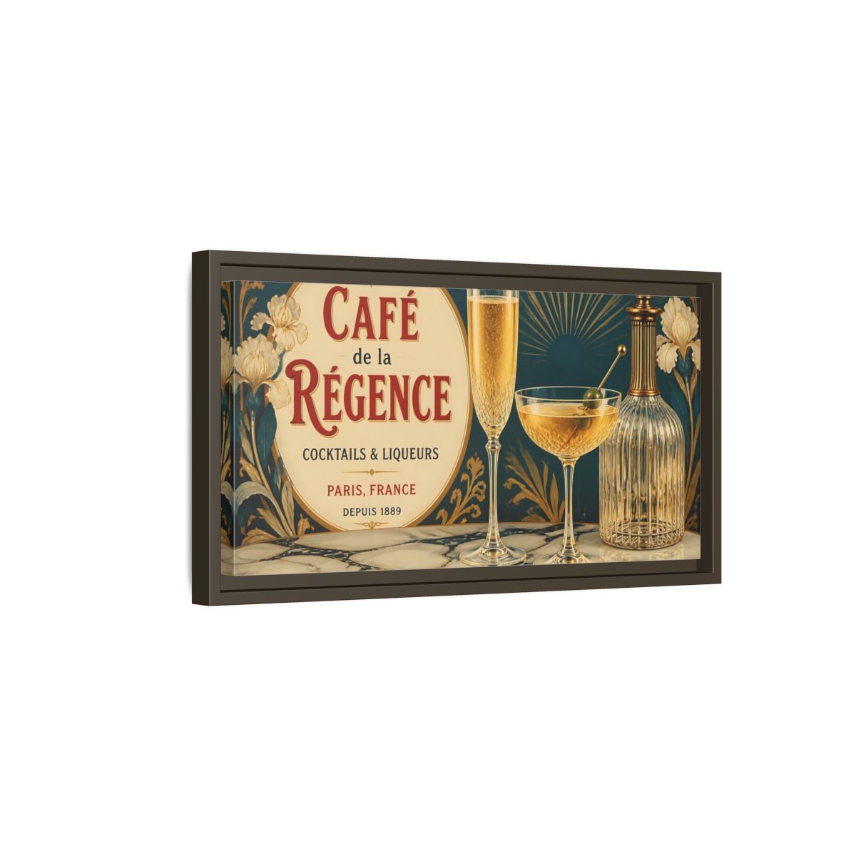 Side Mockup 7. Paris Cocktail Bar Still Life shown as framed canvas print