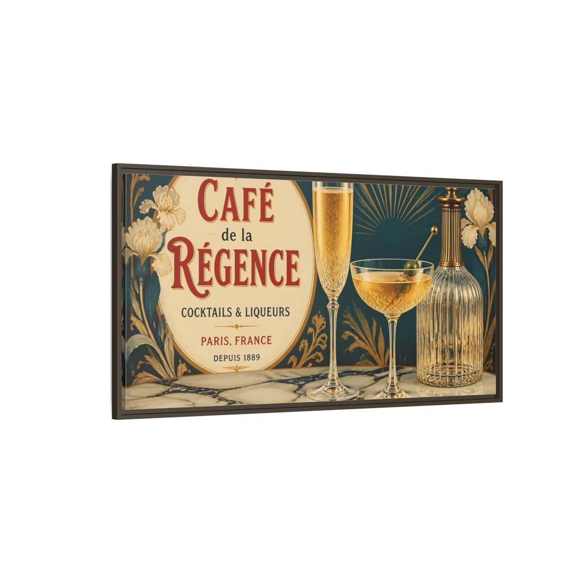 Side Mockup 4. Paris Cocktail Bar Still Life shown as framed canvas print