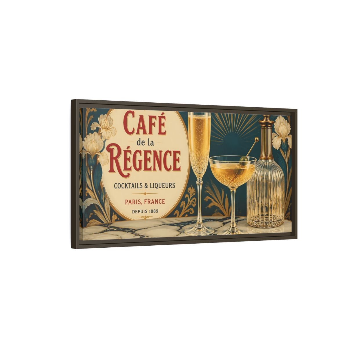Main Mockup. Paris Cocktail Bar Still Life shown as framed canvas print