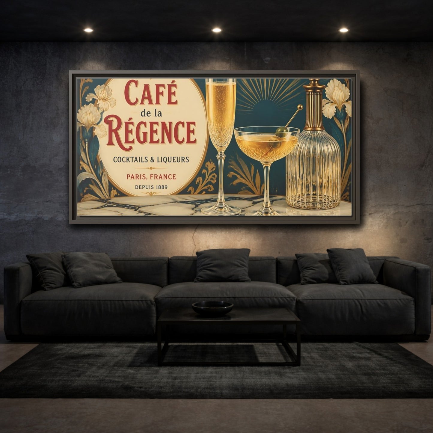 Mockup 3. Paris Cocktail Bar Still Life shown as framed canvas print