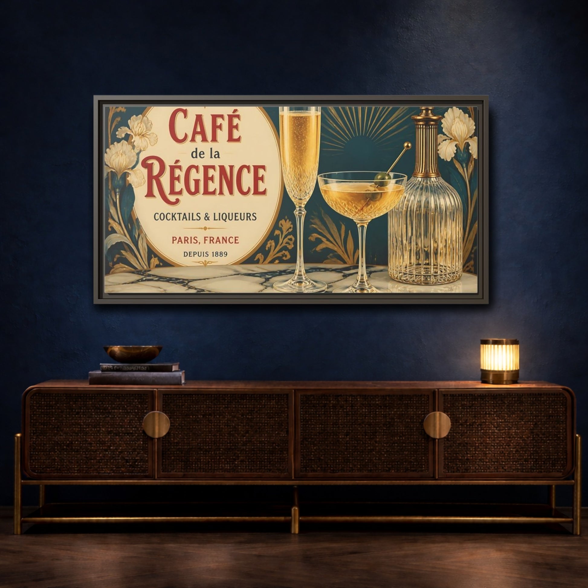 Mockup 4. Paris Cocktail Bar Still Life shown as framed canvas print