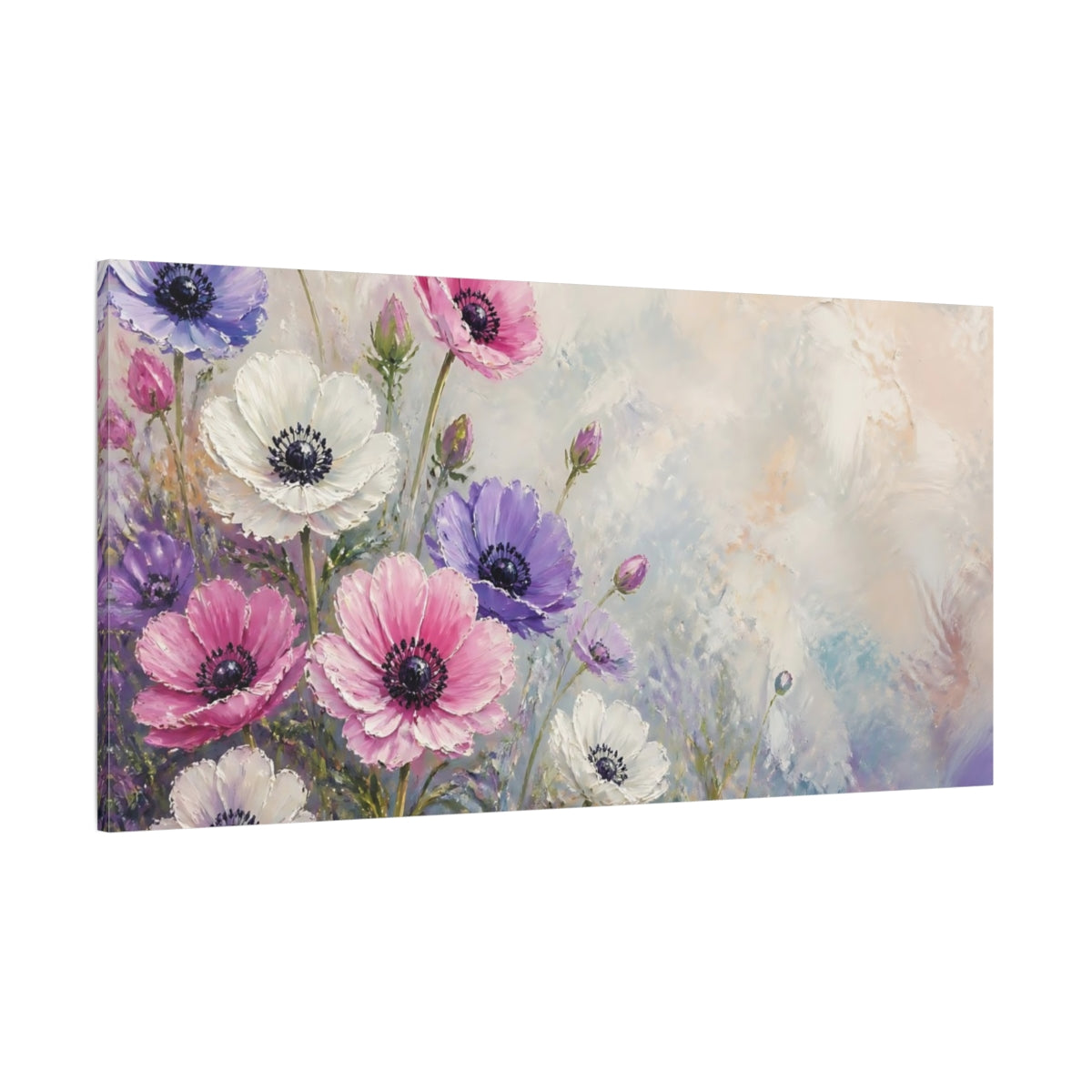 Side Mockup 2. Pastel Anemone Garden shown as canvas print