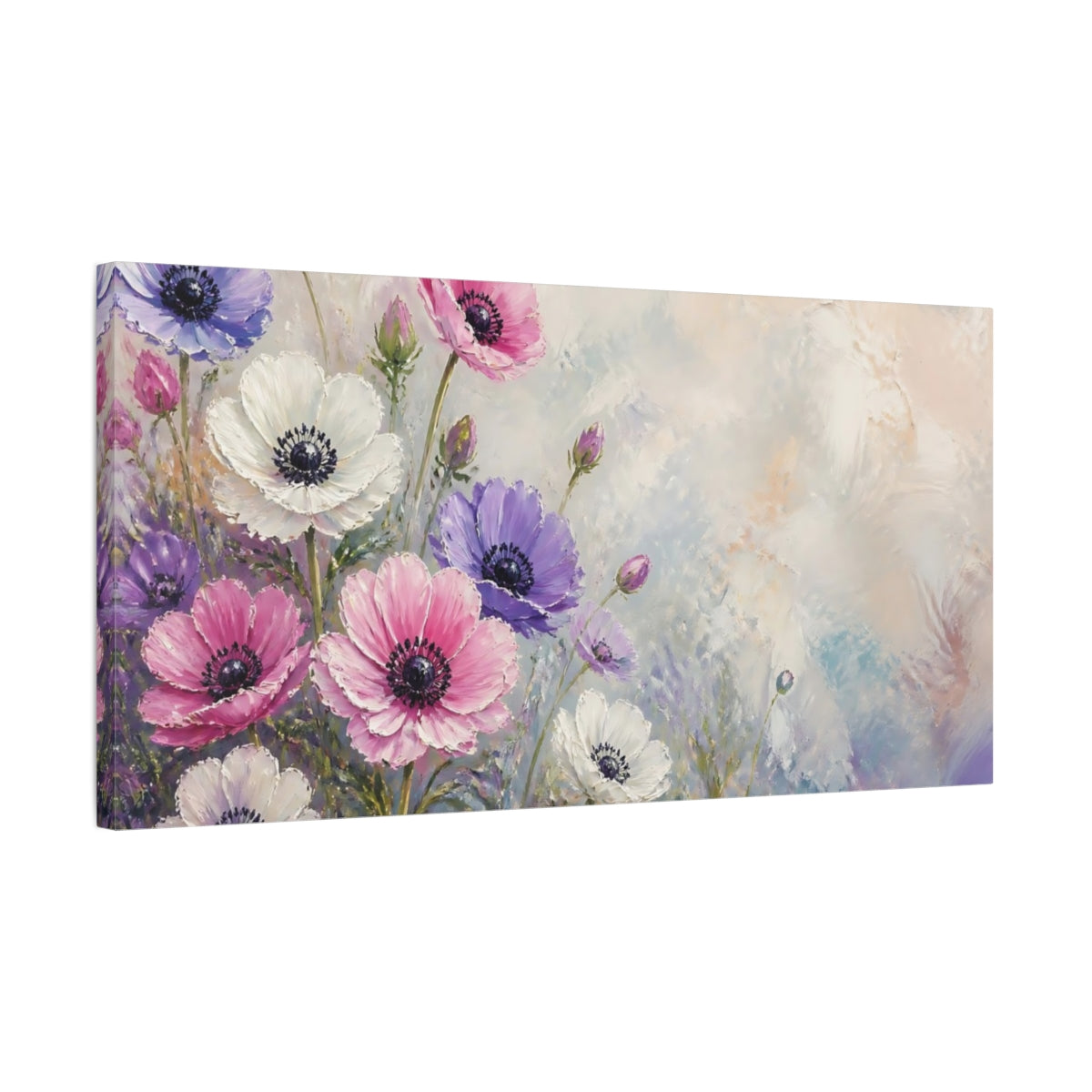 Side Mockup 1. Pastel Anemone Garden shown as canvas print