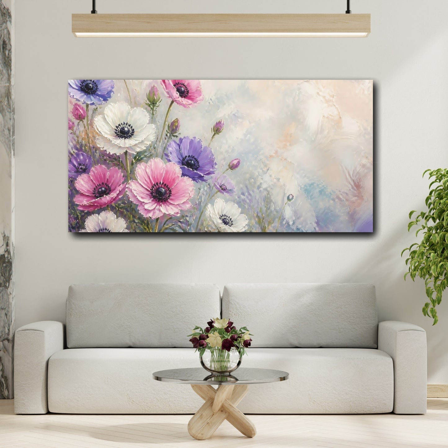 Mockup 2. Pastel Anemone Garden shown as canvas print