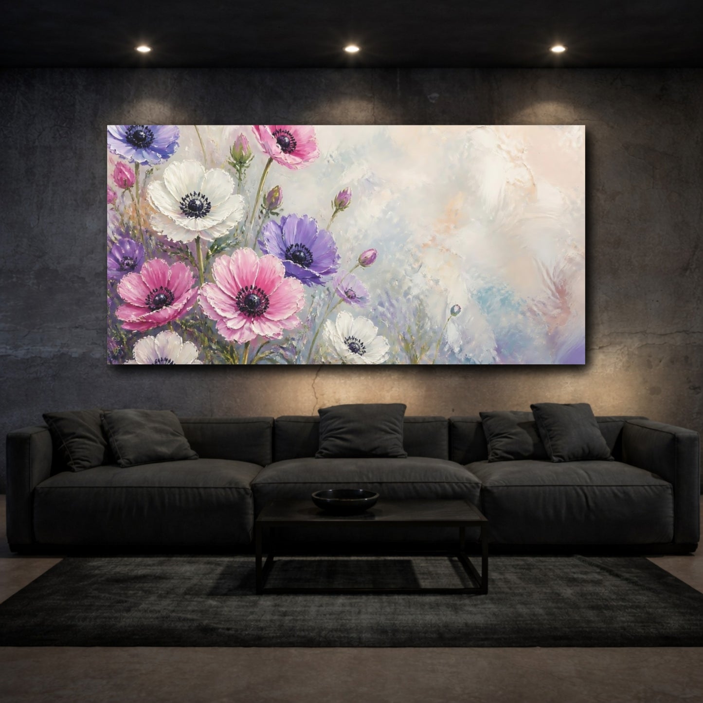 Mockup 3. Pastel Anemone Garden shown as canvas print