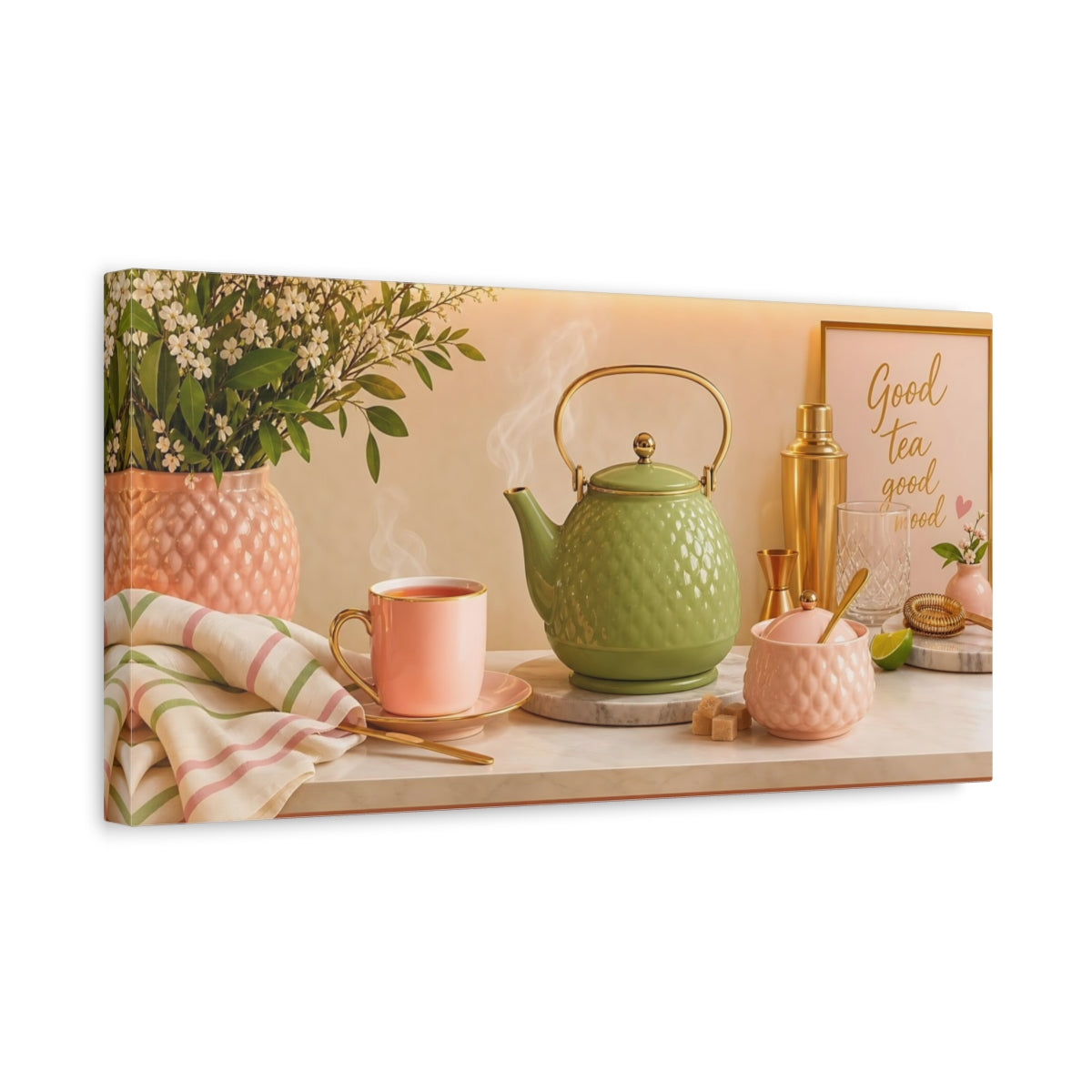 Side Mockup 3. Pastel Tea Time shown as canvas print