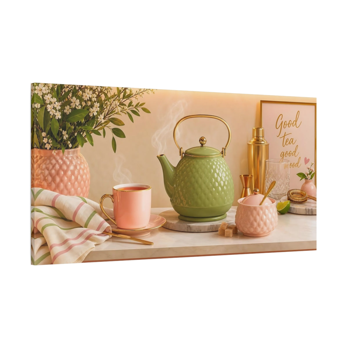 Side Mockup 2. Pastel Tea Time shown as canvas print