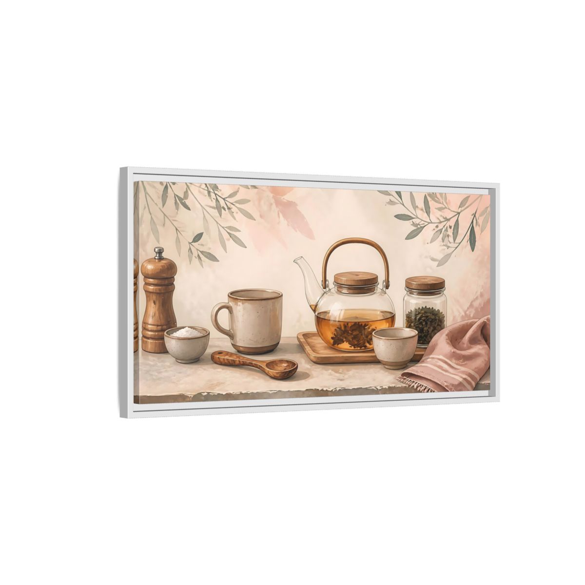 Side Mockup 1. Pastel Tea Time shown as framed canvas print