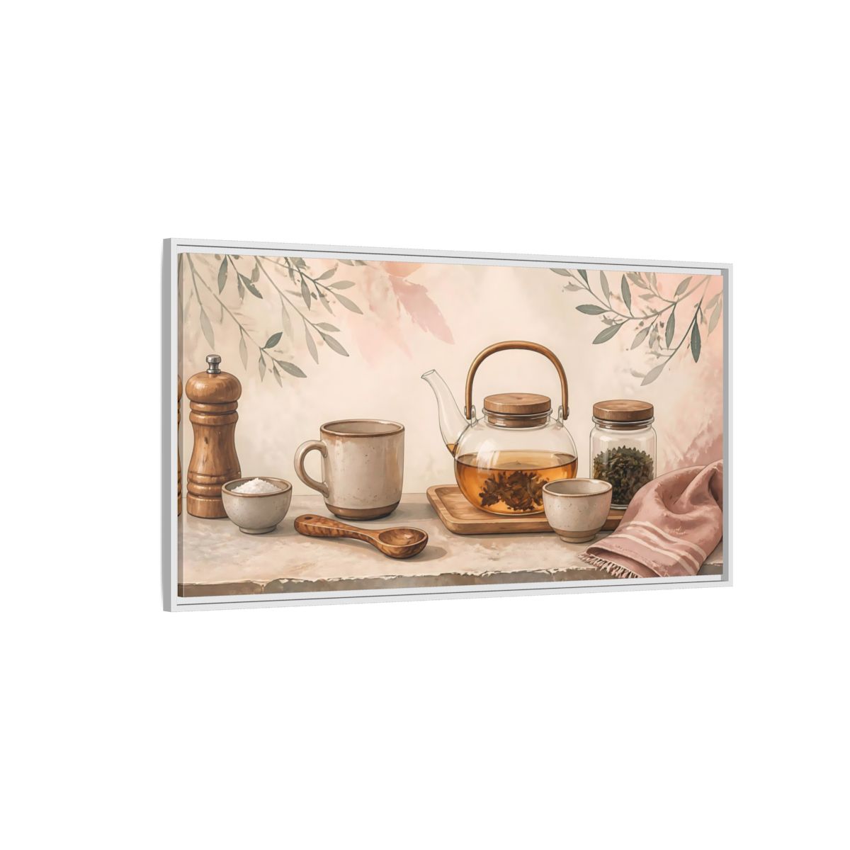 Side Mockup 3. Pastel Tea Time shown as framed canvas print