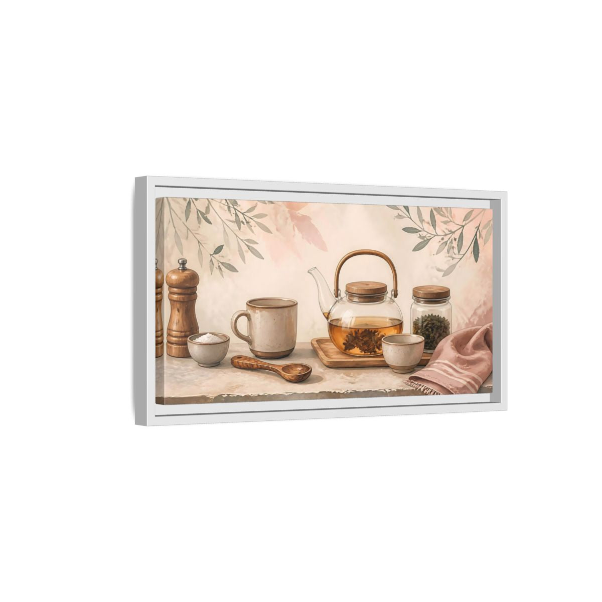 Side Mockup 6. Pastel Tea Time shown as framed canvas print