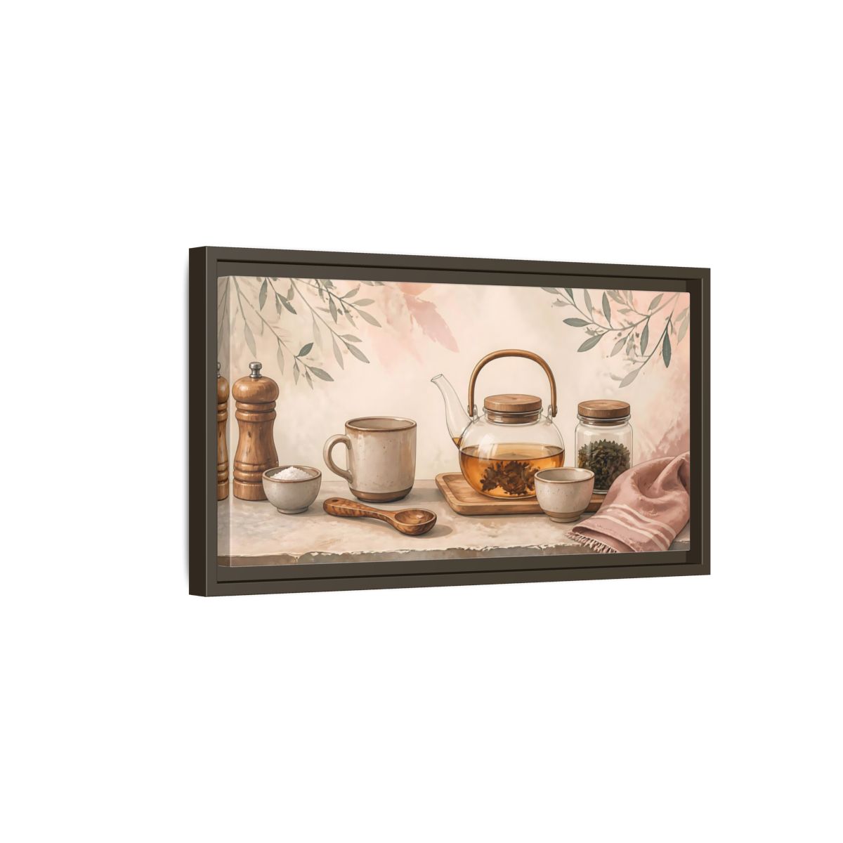 Side Mockup 7. Pastel Tea Time shown as framed canvas print
