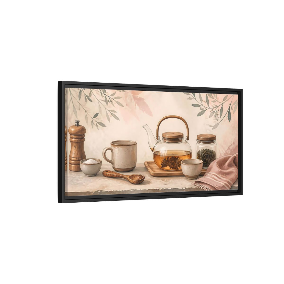 Side Mockup 2. Pastel Tea Time shown as framed canvas print