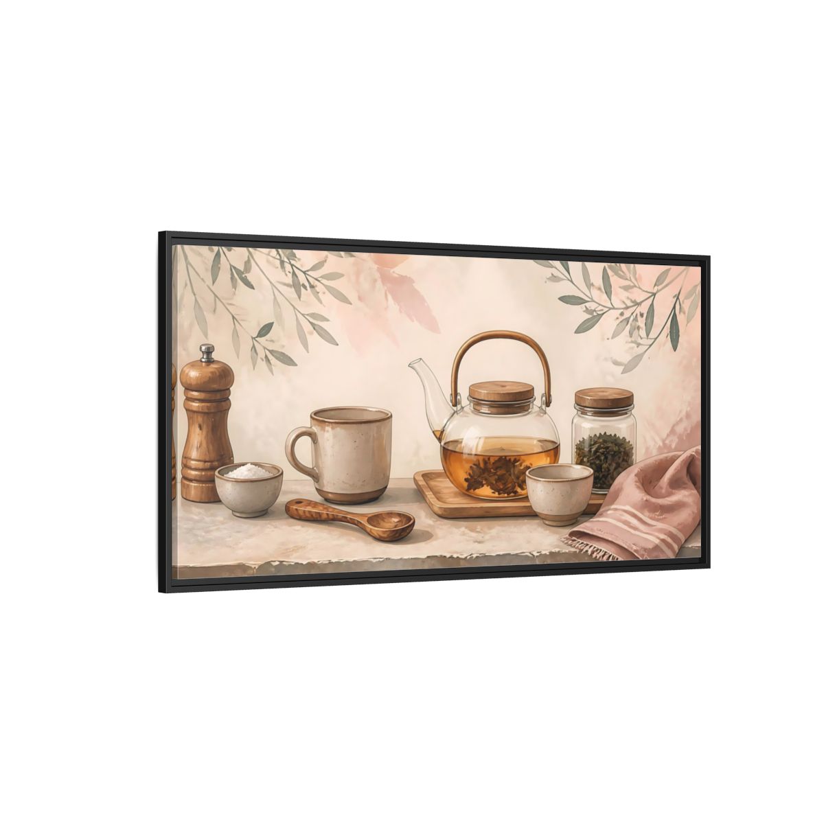 Side Mockup 5. Pastel Tea Time shown as framed canvas print