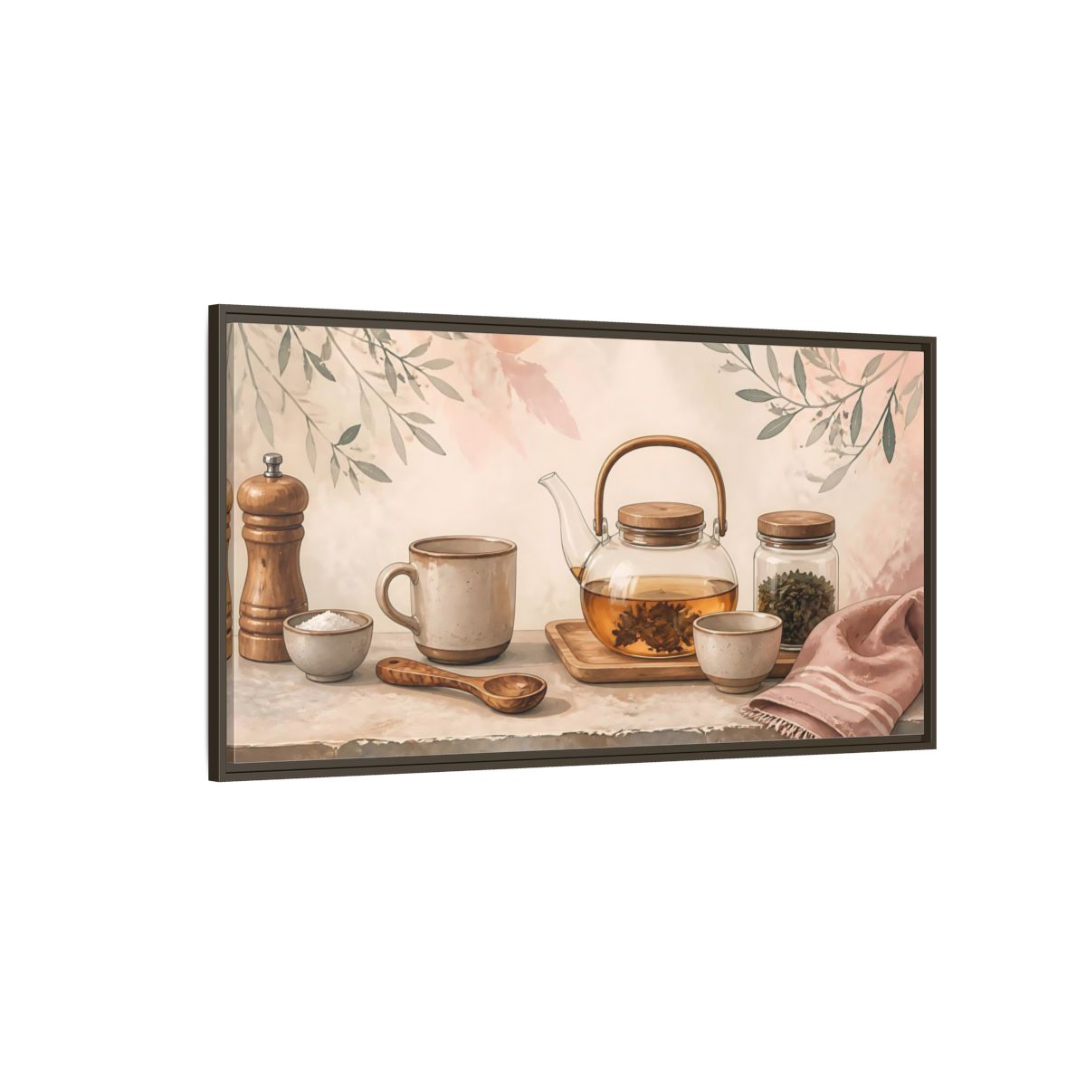 Side Mockup 4. Pastel Tea Time shown as framed canvas print