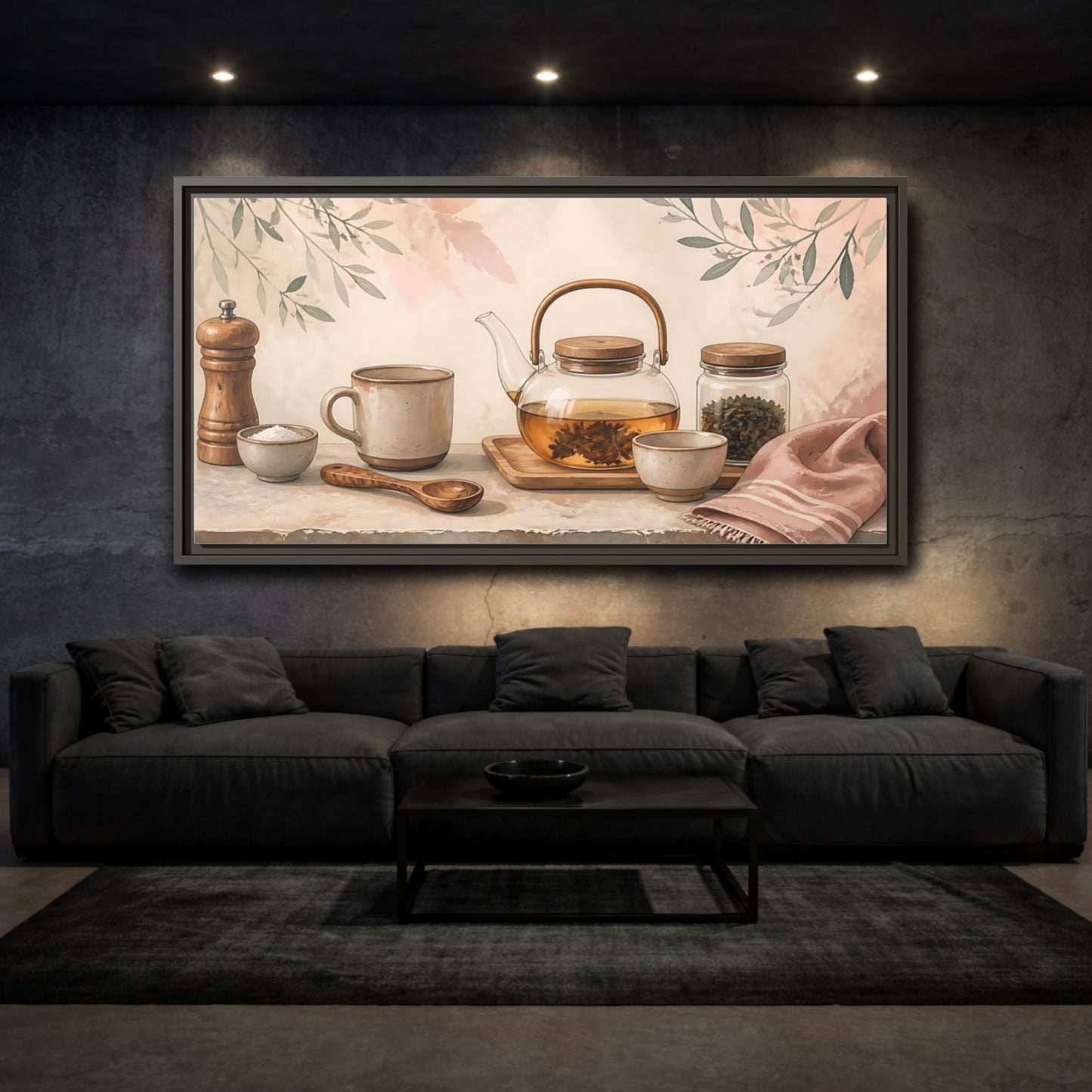 Mockup 3. Pastel Tea Time shown as framed canvas print