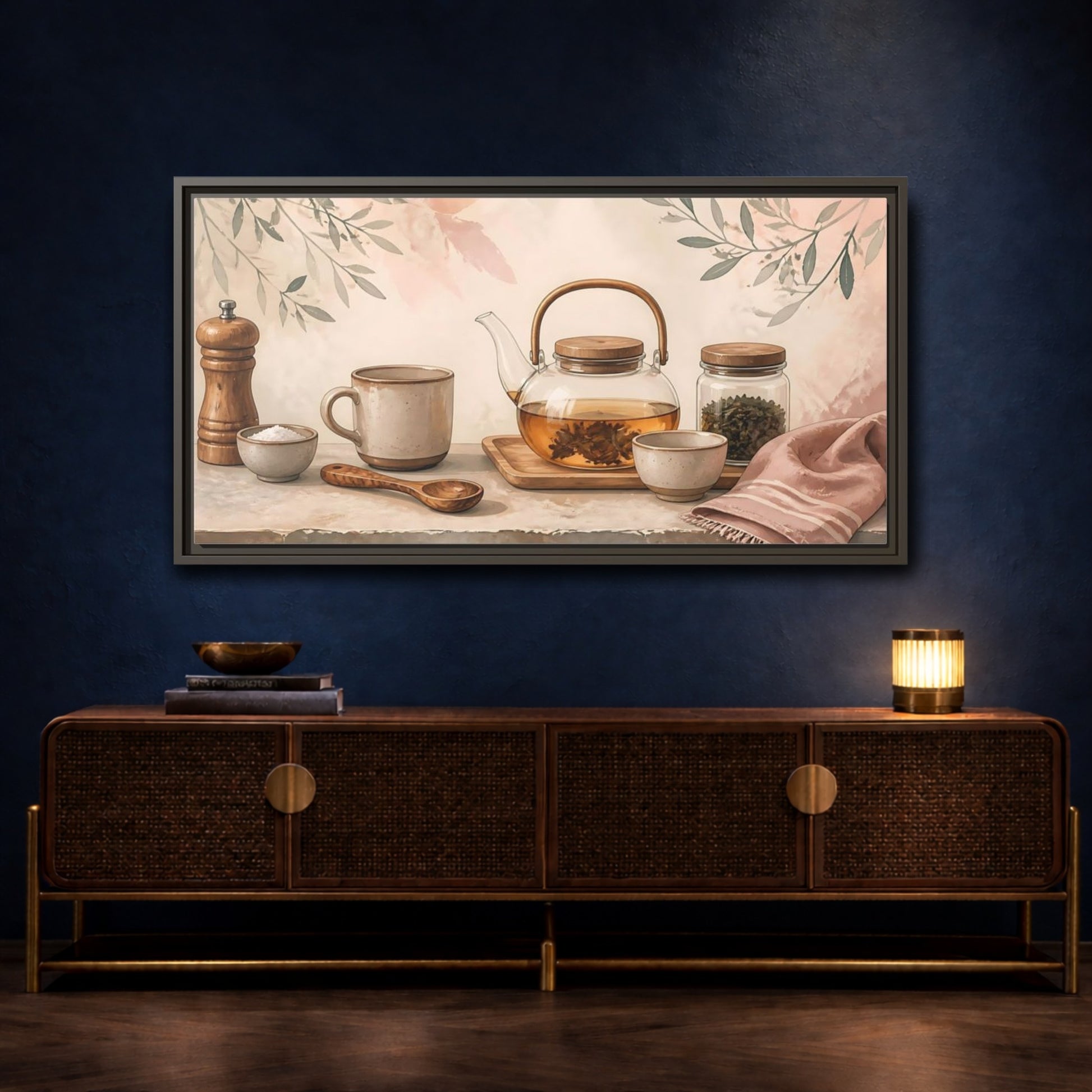 Mockup 4. Pastel Tea Time shown as framed canvas print