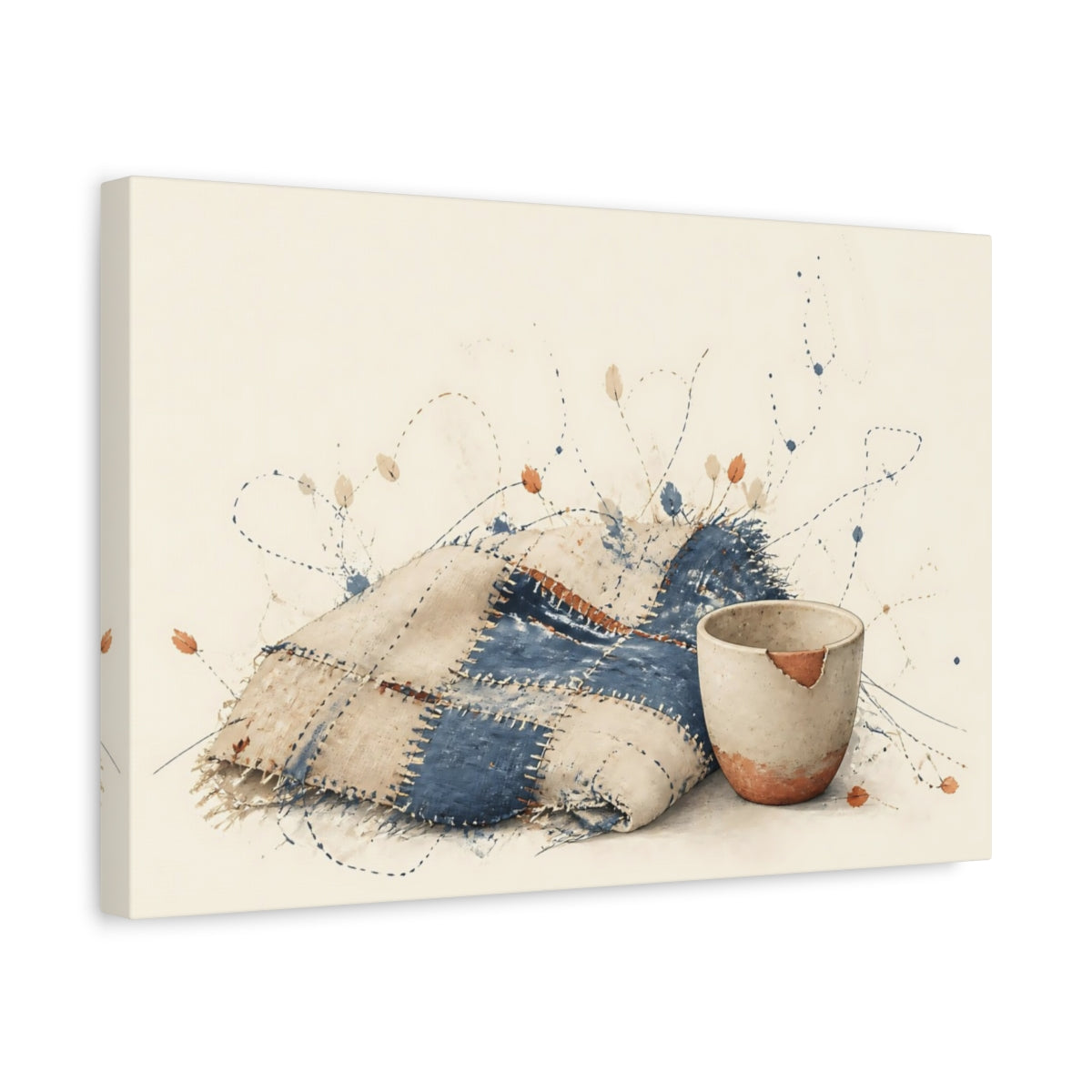 Side Mockup 4. Patchwork Blanket & Chipped Cup shown as canvas print