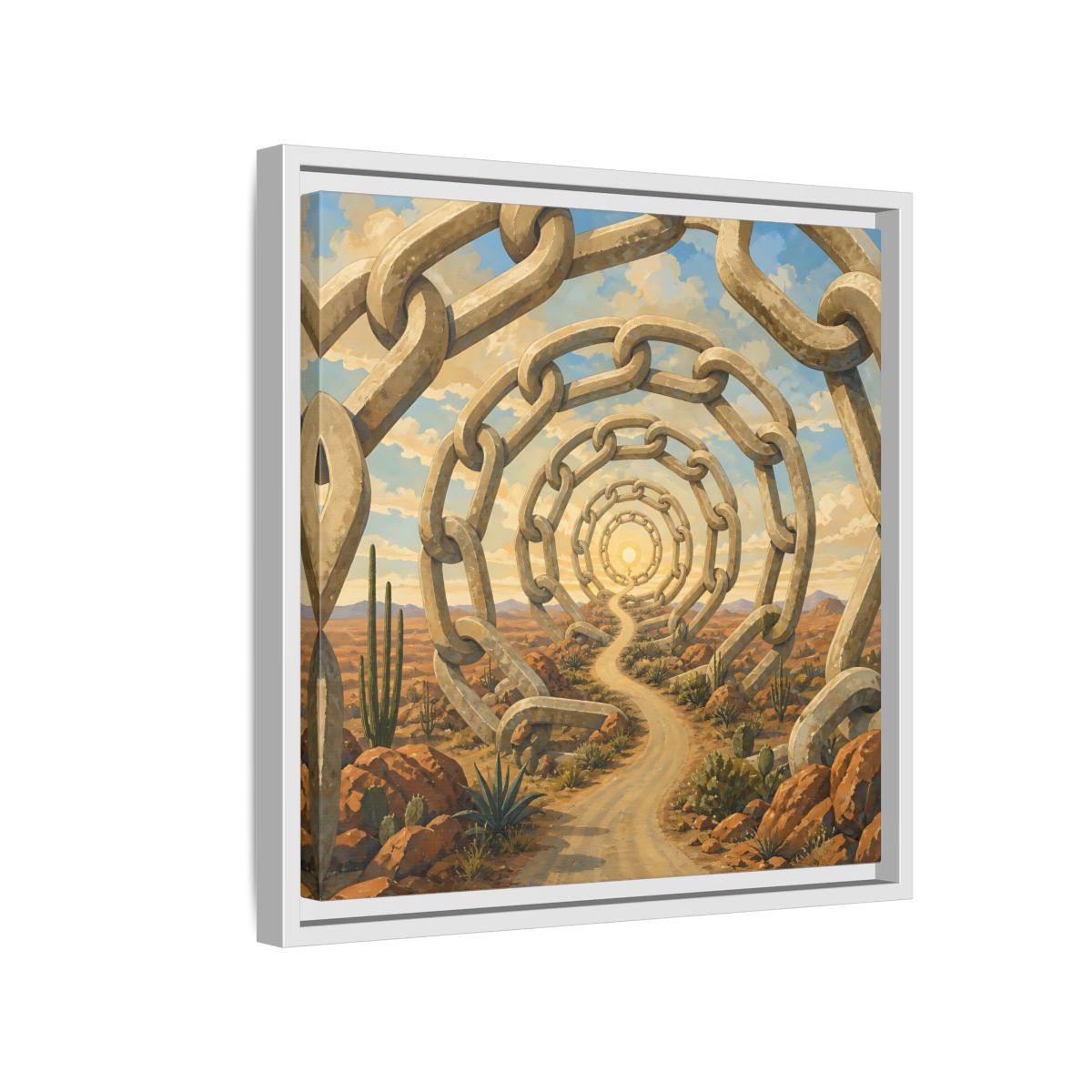 Side Mockup 13. Path Of Endless Chains shown as framed canvas print
