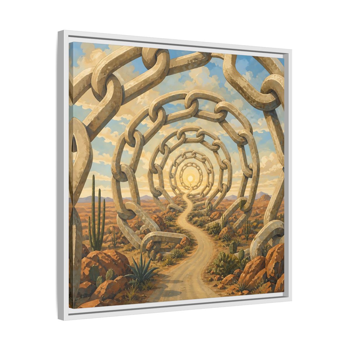 Side Mockup 26. Path Of Endless Chains shown as framed canvas print