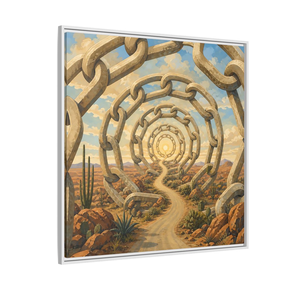 Side Mockup 4. Path Of Endless Chains shown as framed canvas print