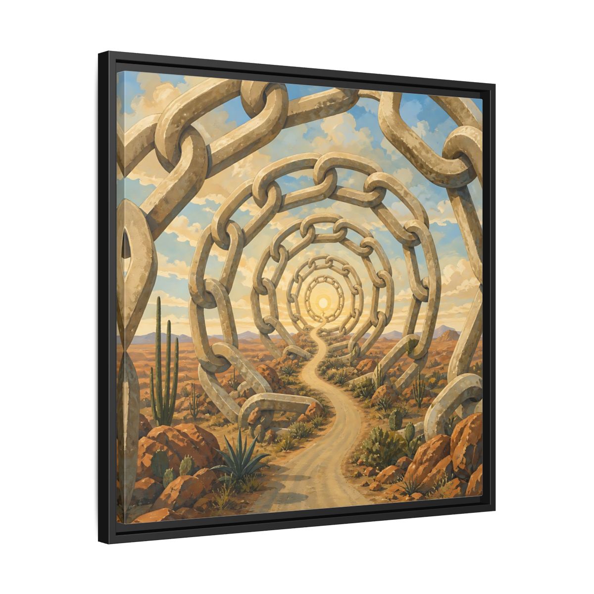 Side Mockup 31. Path Of Endless Chains shown as framed canvas print