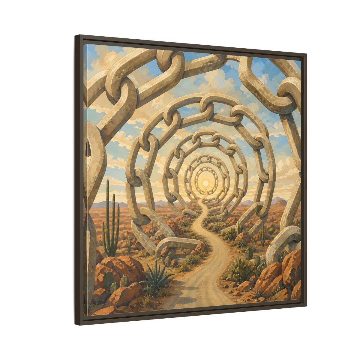 Side Mockup 8. Path Of Endless Chains shown as framed canvas print