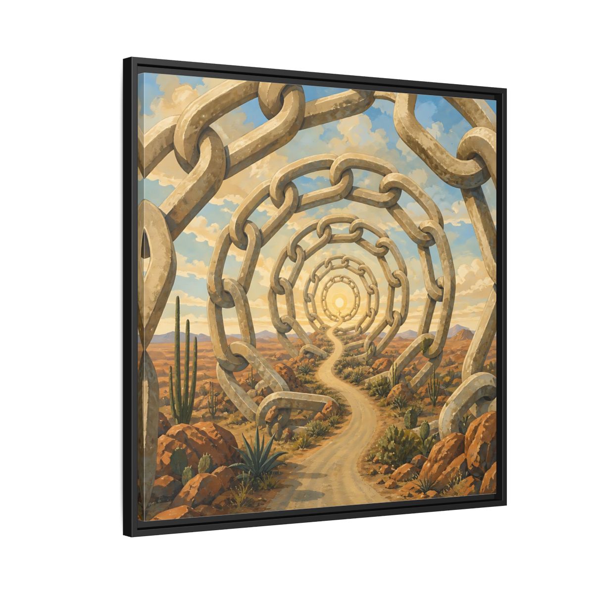 Side Mockup 9. Path Of Endless Chains shown as framed canvas print