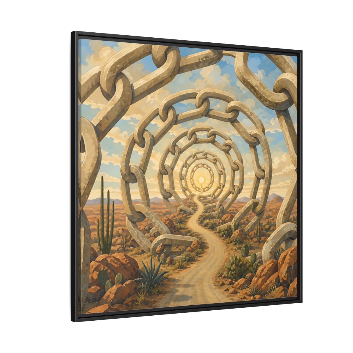 Side Mockup 6. Path Of Endless Chains shown as framed canvas print