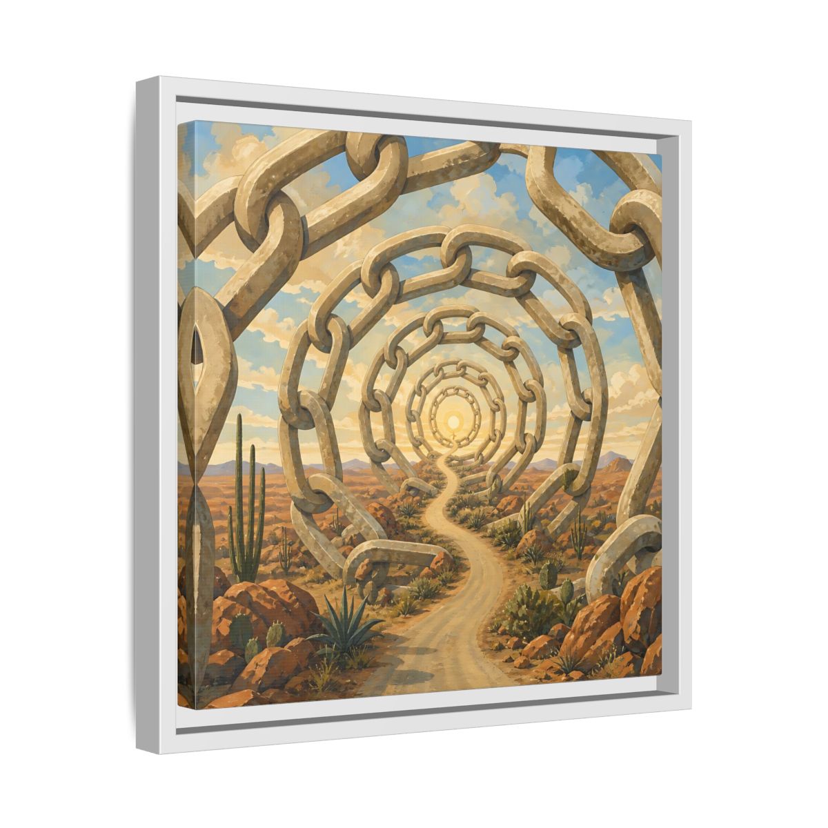 Side Mockup 28. Path Of Endless Chains shown as framed canvas print