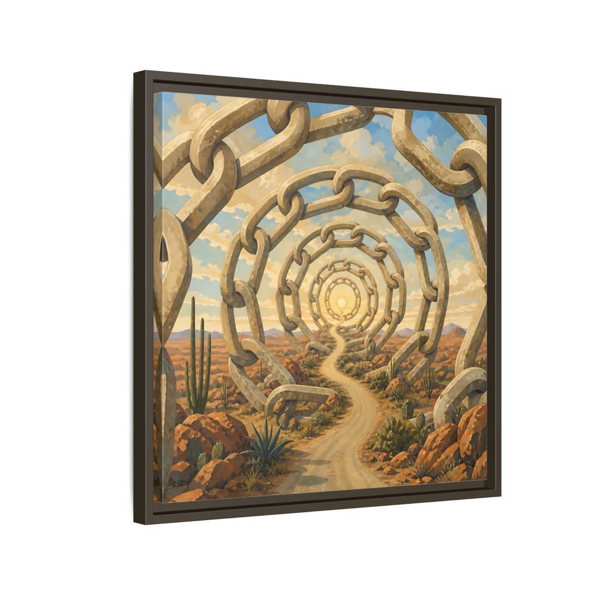 Side Mockup 11. Path Of Endless Chains shown as framed canvas print