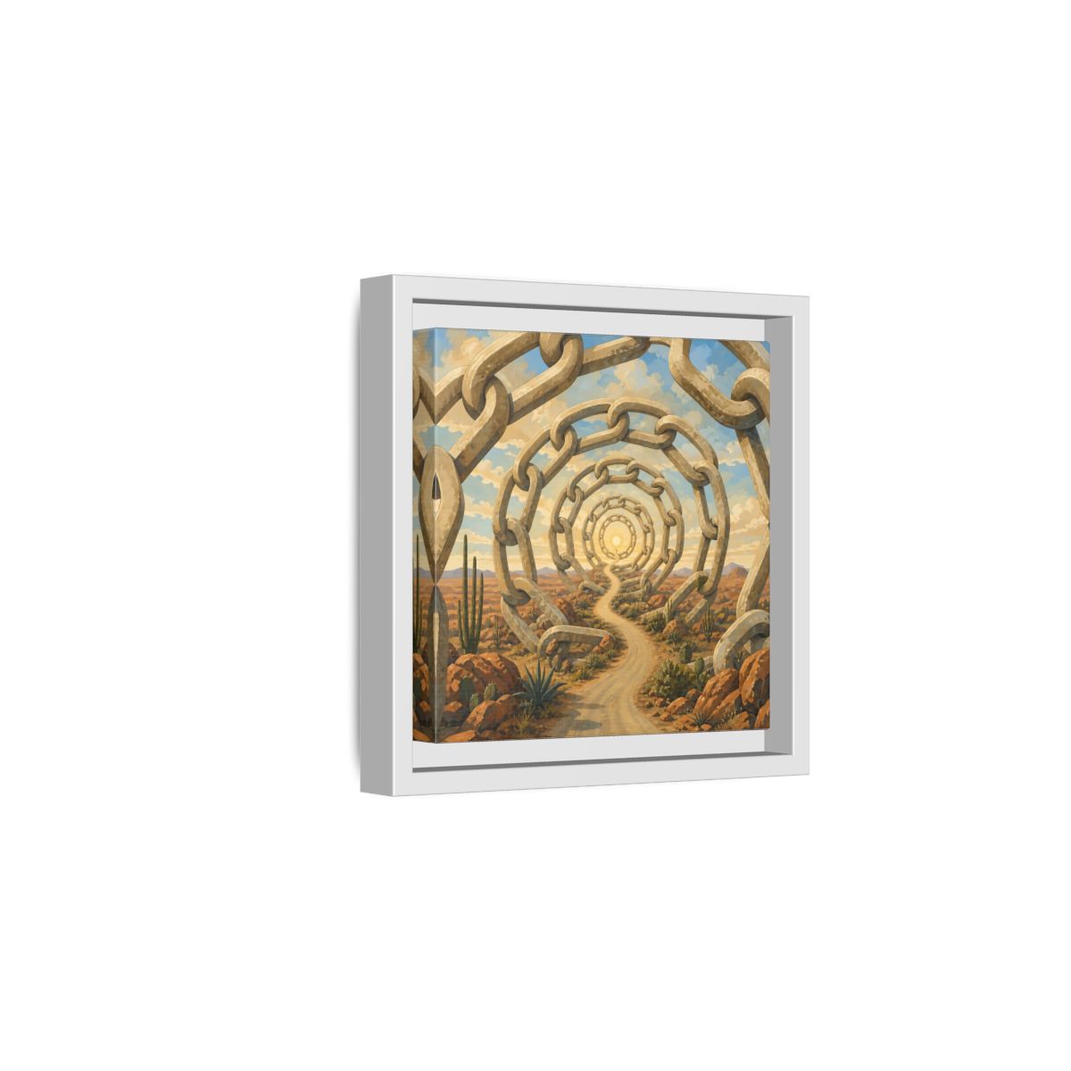 Side Mockup 1. Path Of Endless Chains shown as framed canvas print