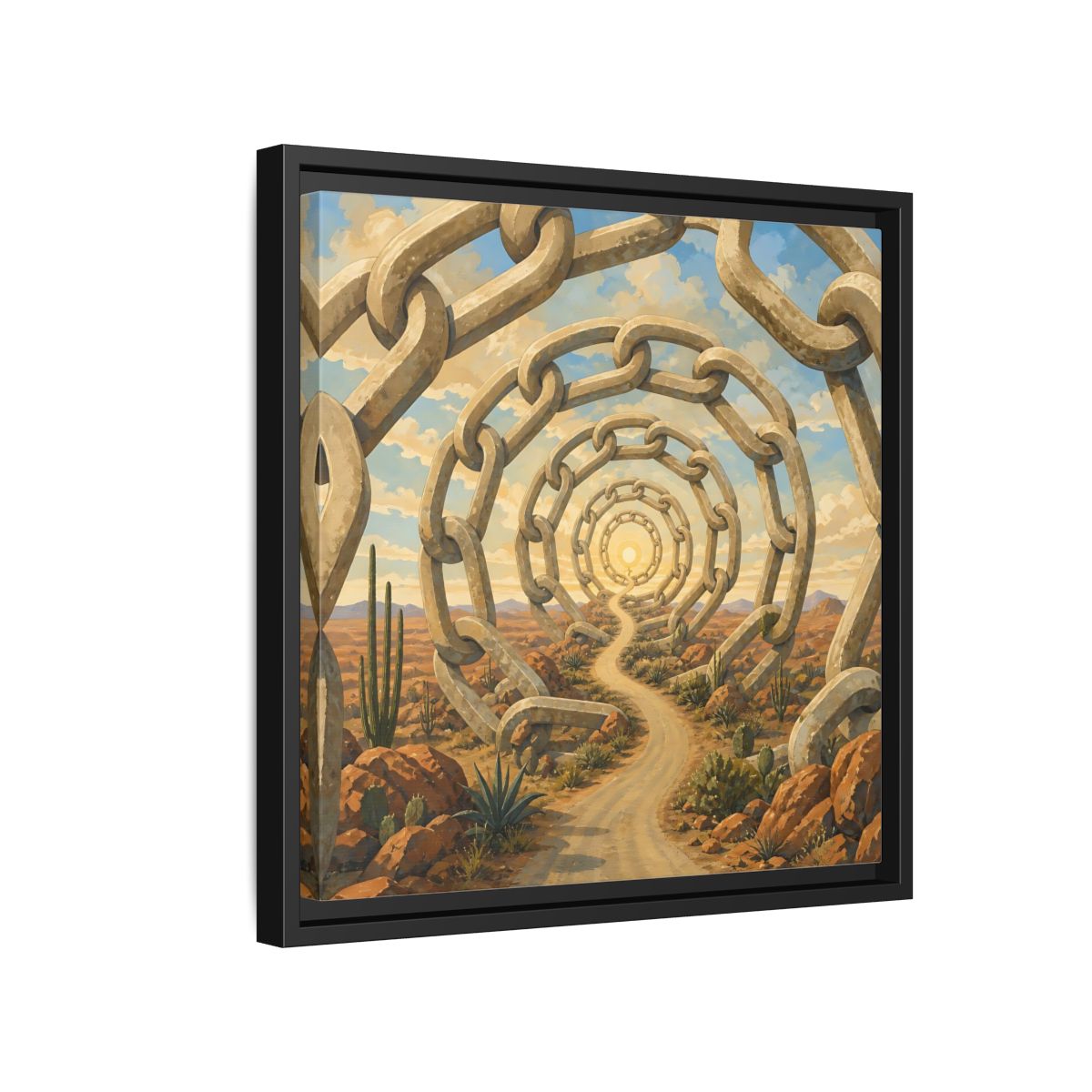 Side Mockup 15. Path Of Endless Chains shown as framed canvas print