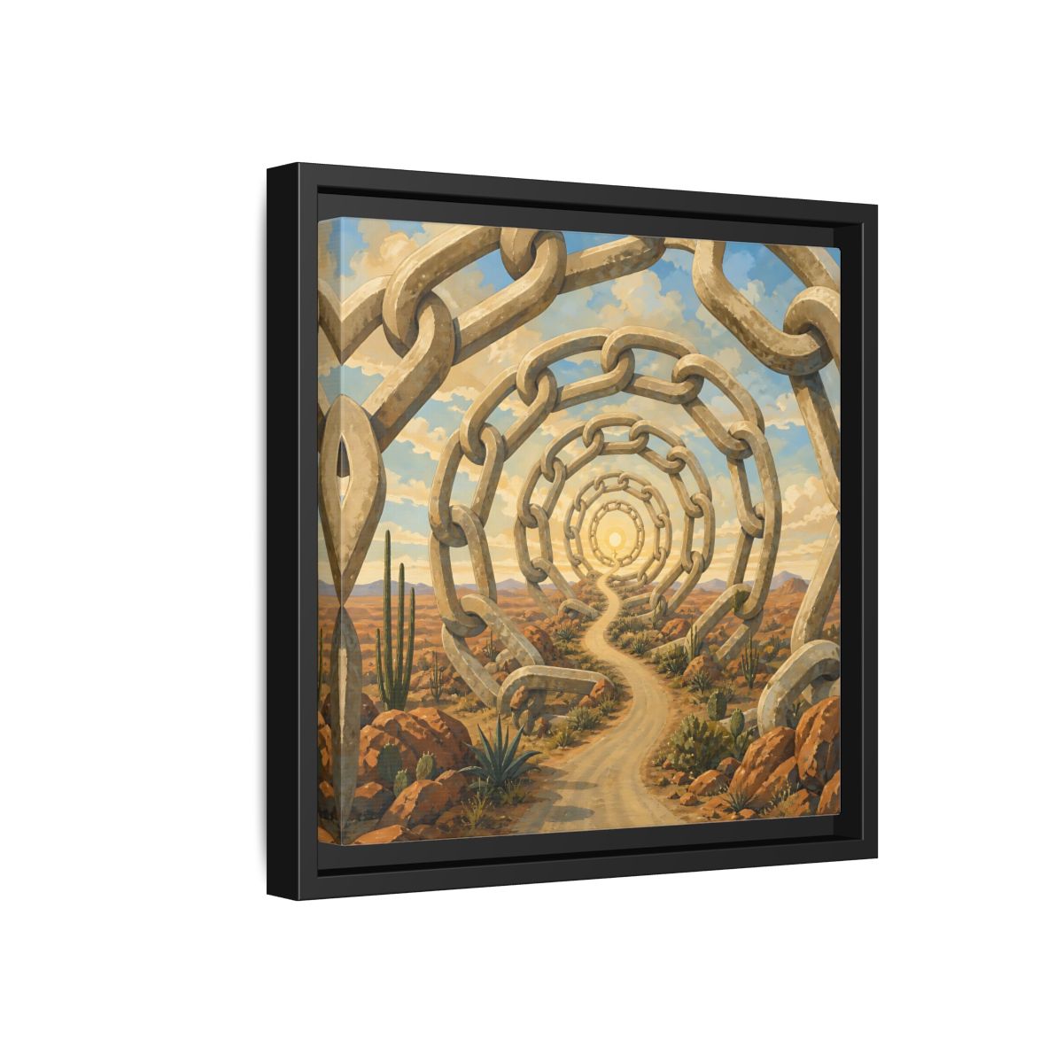 Side Mockup 18. Path Of Endless Chains shown as framed canvas print