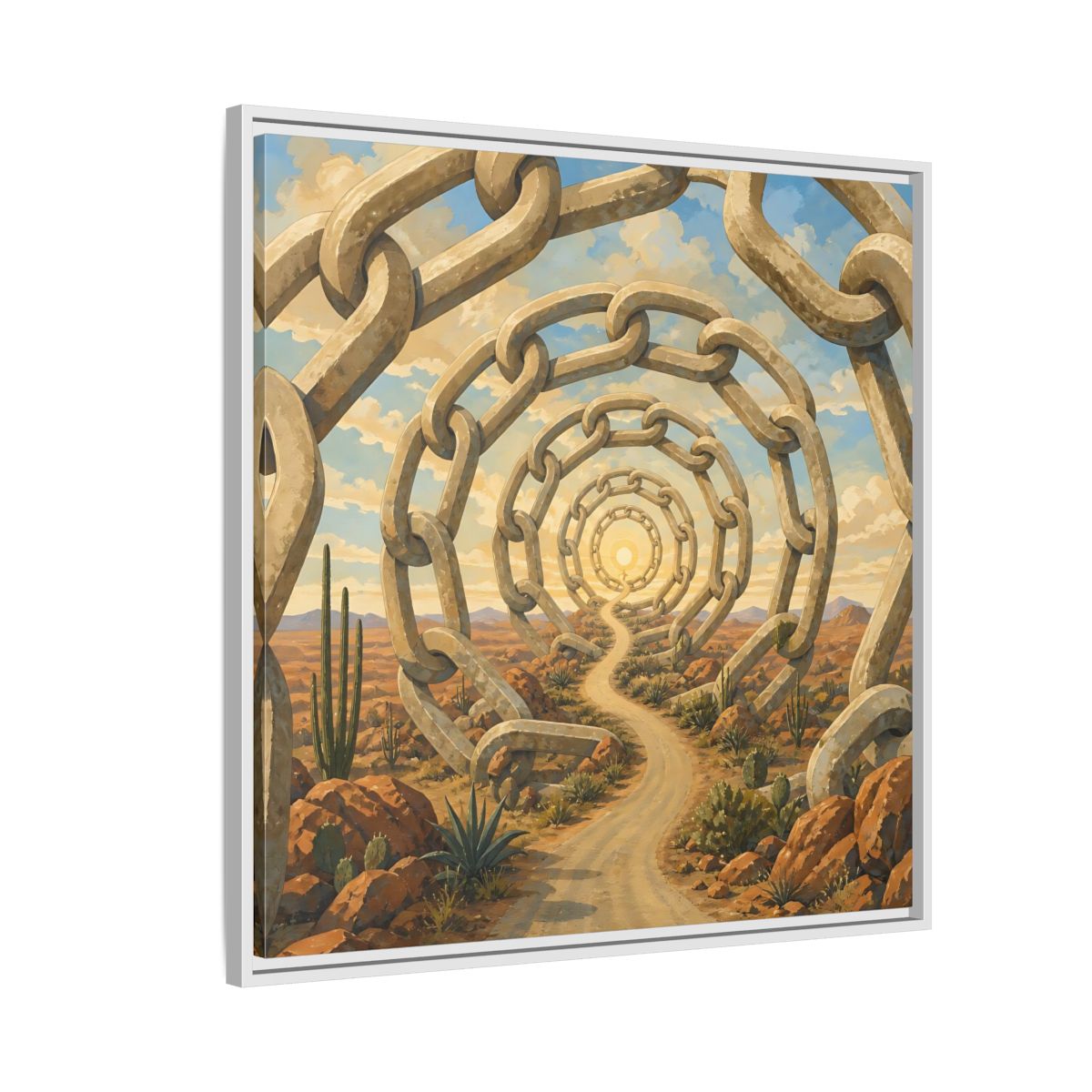Side Mockup 7. Path Of Endless Chains shown as framed canvas print