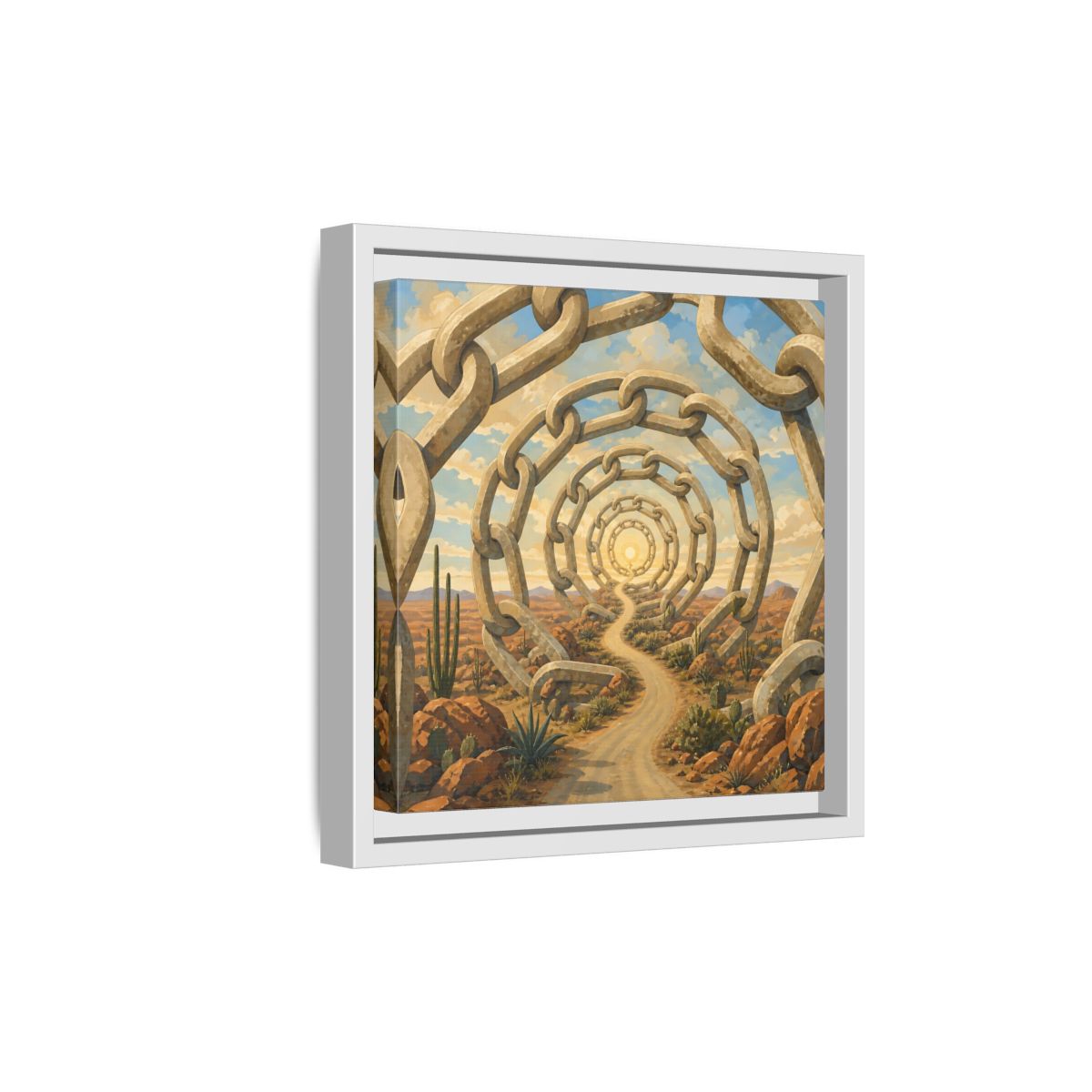 Side Mockup 19. Path Of Endless Chains shown as framed canvas print