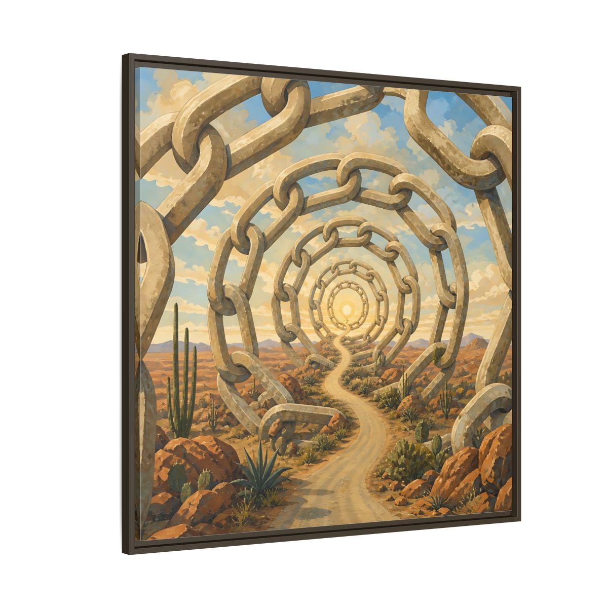 Side Mockup 5. Path Of Endless Chains shown as framed canvas print