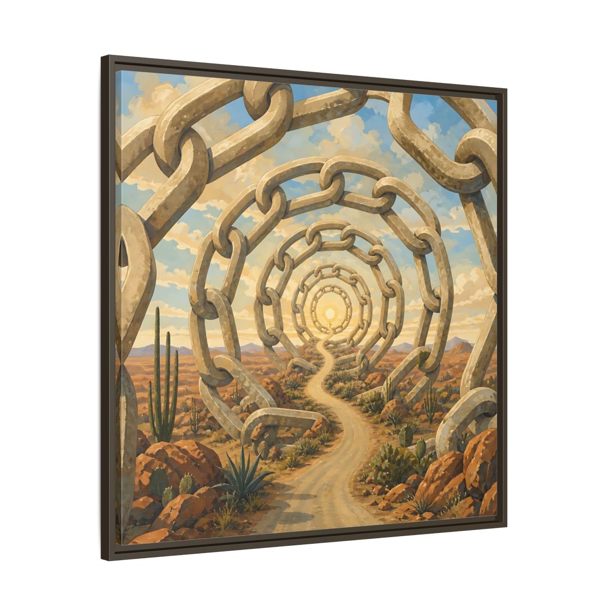 Main Mockup. Path Of Endless Chains shown as framed canvas print
