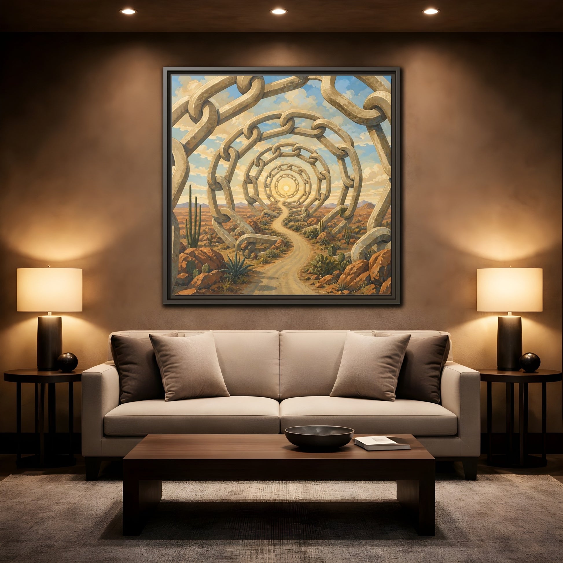 Mockup 2. Path Of Endless Chains shown as framed canvas print