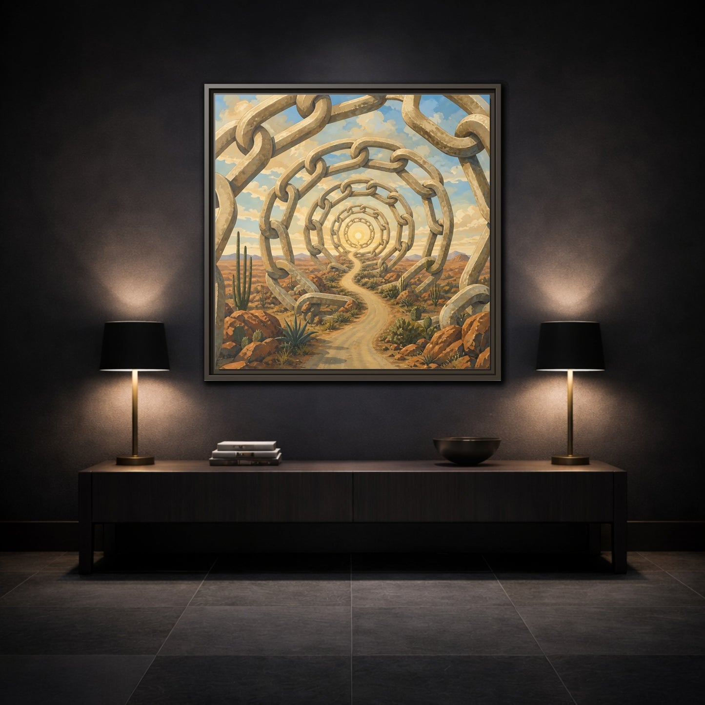 Mockup 3. Path Of Endless Chains shown as framed canvas print