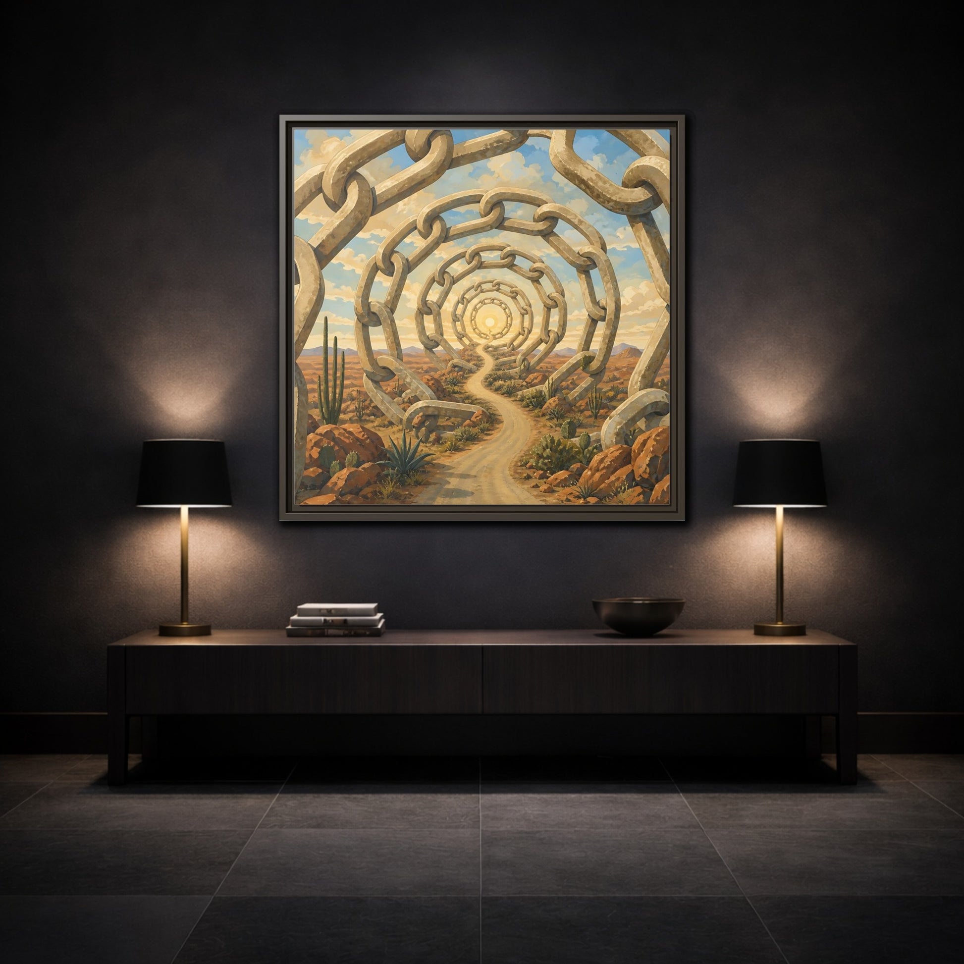 Mockup 3. Path Of Endless Chains shown as framed canvas print