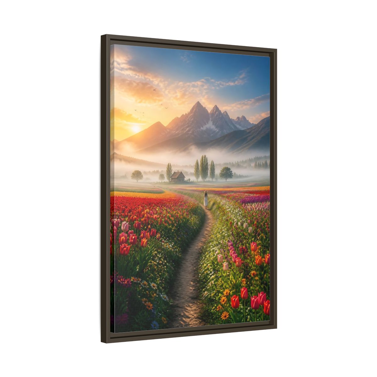 Side Mockup 11. Path Through Tulip Fields shown as framed canvas print