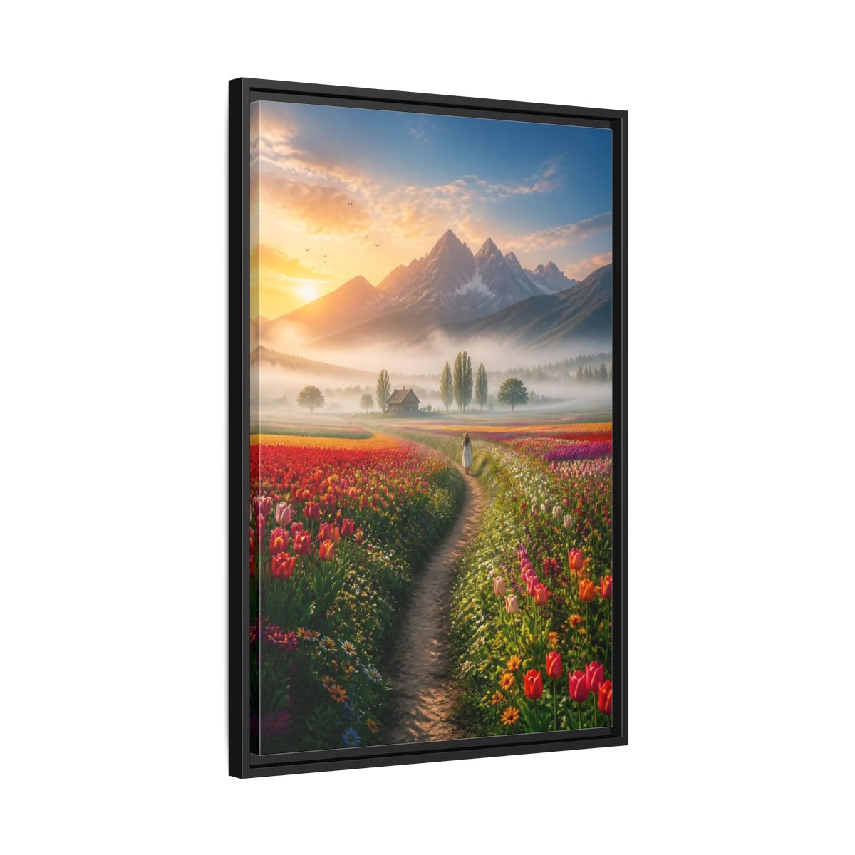 Side Mockup 14. Path Through Tulip Fields shown as framed canvas print